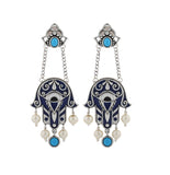 Boho Tribe Midnight Hamsa Oxidised Dangle Earrings