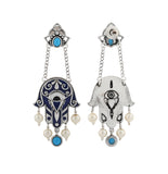 Boho Tribe Midnight Hamsa Oxidised Dangle Earrings