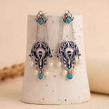 Boho Tribe Midnight Hamsa Oxidised Dangle Earrings