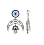 Boho Tribe Evil Eye Moon Oxidised Dangle Earrings