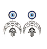 Boho Tribe Evil Eye Moon Oxidised Dangle Earrings