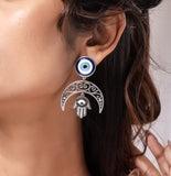 Boho Tribe Evil Eye Moon Oxidised Dangle Earrings