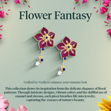 Flower Fantasy Magenta Bloom Half Hoop  Earrings