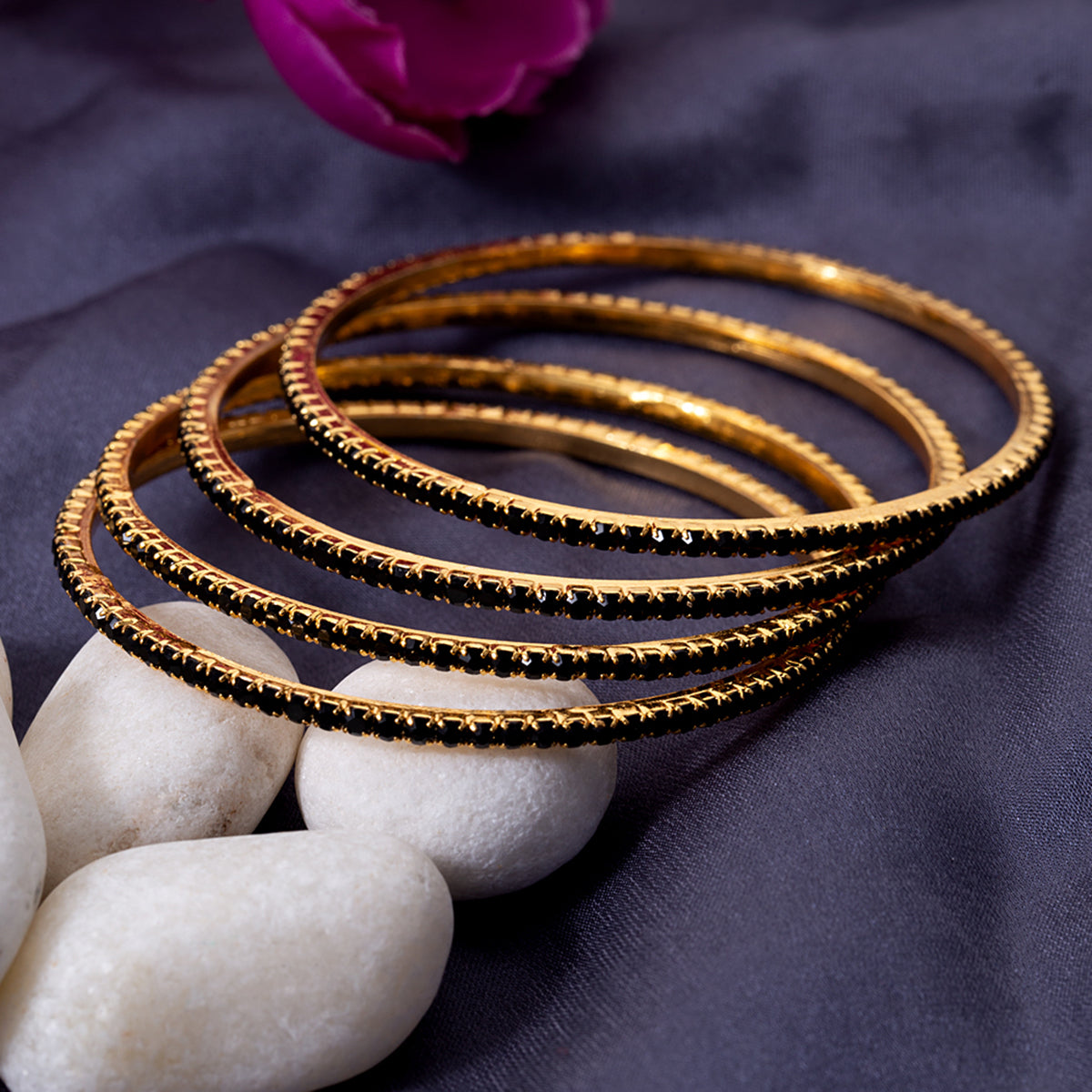 Buy Voylla Abharan Teardrop Cut Pink Stones Gold Plated Bracelet online