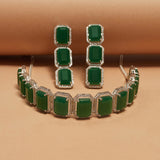 Emerald Cut Zircons Adorned White Toned Choker Jewellery Set