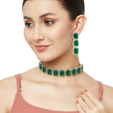 Emerald Cut Zircons Adorned White Toned Choker Jewellery Set