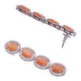 Dazzling Necklace Set With Luminous CZ Sparkles and Orange Stones