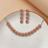 Dazzling Necklace Set With Luminous CZ Sparkles and Orange Stones