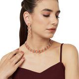 Dazzling Necklace Set With Luminous CZ Sparkles and Orange Stones