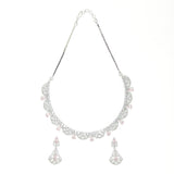 CZ Silver Plated Pink & White Jhumka Jewellery Set