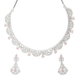 CZ Silver Plated Pink & White Jhumka Jewellery Set