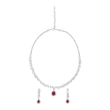 Generic Silver Plated Red Ruby Necklace Set