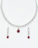 Generic Silver Plated Red Ruby Necklace Set