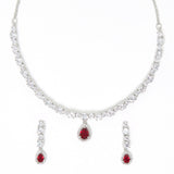 Generic Silver Plated Red Ruby Necklace Set