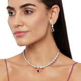 Generic Silver Plated Red Ruby Necklace Set