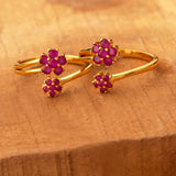 American Diamond Gems Adorned Floral Toe Rings