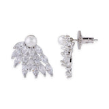 White Rhodium CZ Pearl Stud Earrings