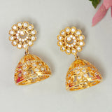 American Diamond CZ Traditional Gold Plated White Brass Jhumka Earrings for Women