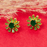 Green Stone Studded Floral Earrings