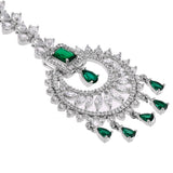 CZ Elegance Green and White Gems Maang Tika