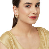 Brass Yellow Gold Plated Faux Kundans Adorned Stud Earrings