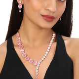 Sparkling Elegance Pink Zircons Overlap Pattern Jewellery Set