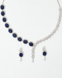 Oval Cut Blue CZ Silver Plated Brass Jewellery Set