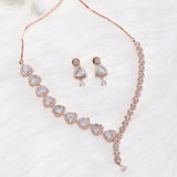 CZ Rose Gold Plated Necklace Set with White Stones