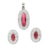 Sparkling Elegance Red Stone Silver Plated Pendant Set