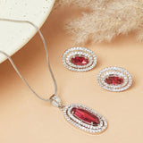 Sparkling Elegance Red Stone Silver Plated Pendant Set