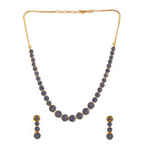 Sparkling Elegance Floral Blue Round Cut Zircons Brass Gold Plated Jewellery Set