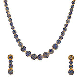 Sparkling Elegance Floral Blue Round Cut Zircons Brass Gold Plated Jewellery Set