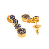 Sparkling Elegance Floral Blue Round Cut Zircons Brass Gold Plated Jewellery Set