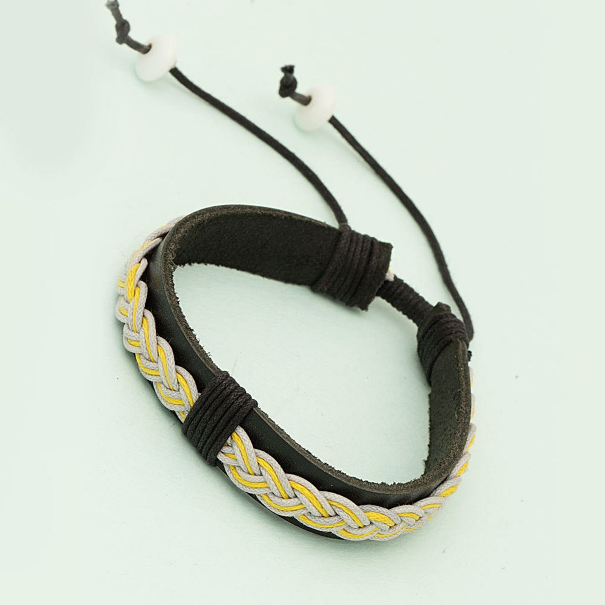 Adjustable Bracelet - Brown And Yellow Thread