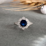 Oval Cut Navy Blue Sapphire Sterling Silver Adjustable Ring