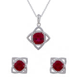 CZ Embellished And Red Stone Studded Sterling Silver Pendant Set