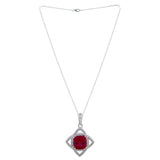 CZ Embellished And Red Stone Studded Sterling Silver Pendant Set