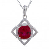 CZ Embellished And Red Stone Studded Sterling Silver Pendant Set