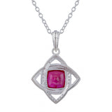 CZ Embellished And Red Stone Studded Sterling Silver Pendant Set