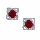 CZ Embellished And Red Stone Studded Sterling Silver Pendant Set