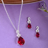 CZ Embellished 925 Silver Pendant Set with Chain