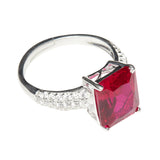 Red Stone Studded Silver Plated Ring