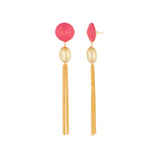 Flirty Pink Dangler Earrings with Golden Tassels