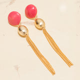 Flirty Pink Dangler Earrings with Golden Tassels