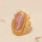 Marbled Pink Stone Studded Statement Golden Ring