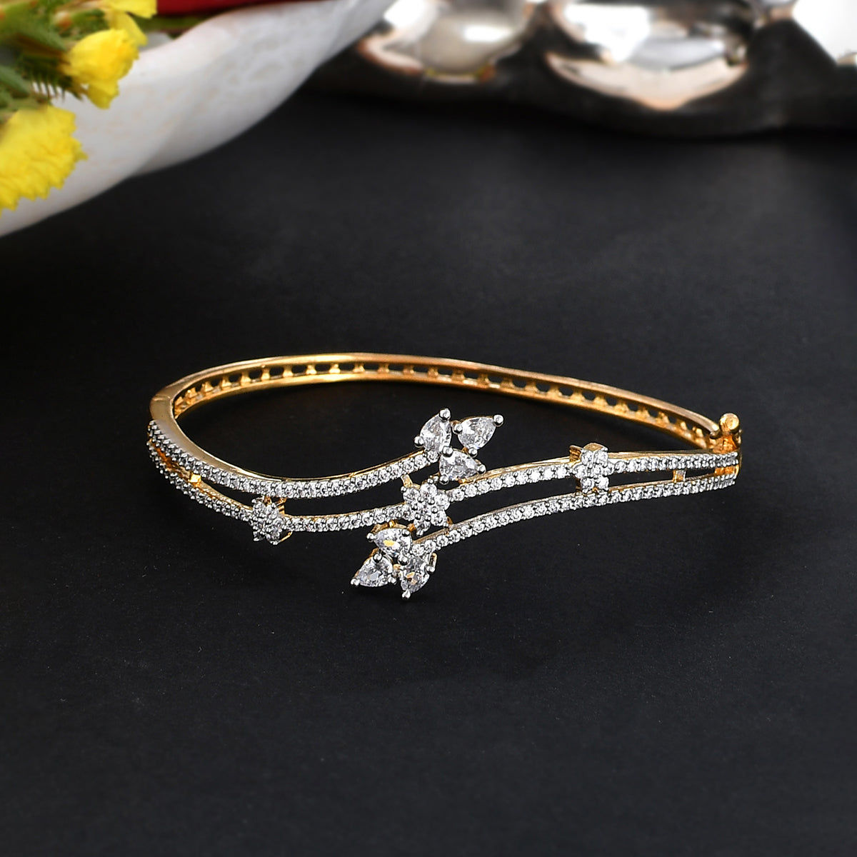 Flower Ring and attached flower Bangle  Yellow  An Expert