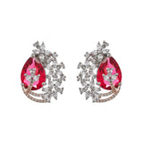 Sparkling Elegance Red Leaf Shaped Cz Studded Earrings