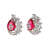 Sparkling Elegance Red Leaf Shaped Cz Studded Earrings