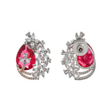 Sparkling Elegance Red Leaf Shaped Cz Studded Earrings