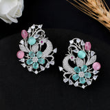 Sparkling Elegance Pink Peacock Design Earrings